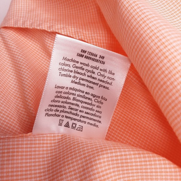 George Mens Button Up Shirt Orange Micro Plaids Size Large 42/44 - Picture 8 of 8